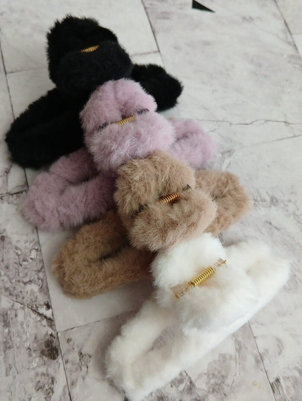 Faux Fur Hair Claw Clips - Black, Lilac, Beige, White
